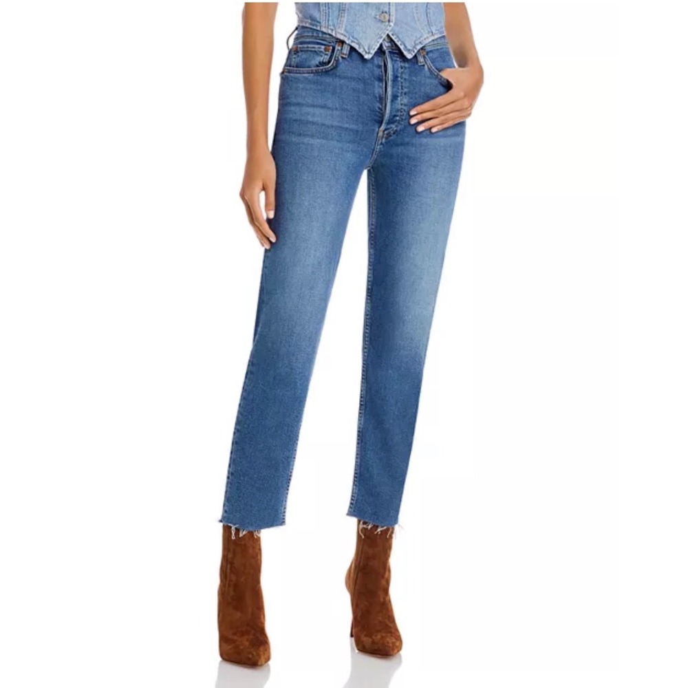 RE/DONE Stove Pipe High Rise Straight Jeans in Mid 70s Size 24